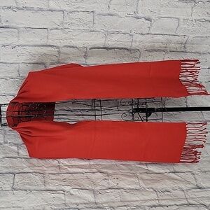 ROYAL ROSSI Red Fringed Cashmere Scarf 12.5 X‎ 62 inches